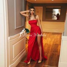 Vintage vermelho sereia lado alta fenda vestido longo cetim sexy strapless longo coquetel vestidos para mulher vestido 2024 - compre barato