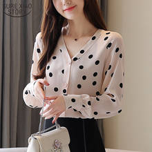 Women Blouse V-neck Polka Dot Chiffon Shirt 2021 Autumn Office Lady Long Sleeve Button Cardigan Tops Women Blusas Mujer 10781 2024 - buy cheap