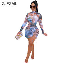 Vestido feminino de manga longa com estampa de anjo, com cordão, para festas, estilo vintage, com babados, para outono 2024 - compre barato