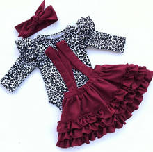 Conjunto de roupas infantis de leopardo para meninas, 0 a 24 meses, outono, primavera, macacão de manga comprida, saias com babados, roupa, fantasia de menina 2024 - compre barato