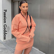 2 Piece Ribbed Zipper Casual Sets Women Pink Outfits Double Zipper Loose Jackets Overcoats Bodycon Skirts Autumn Two Piece Sets 2024 - buy cheap