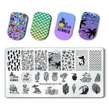 BeautyBigBang 6*12 см прямоугольные штампованные пластины для ногтей летние цветочные геометрические штампы шаблон изображения трафареты 2024 - купить недорого