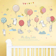 Cartoon Diy Super Cute Rabbit Balloon Wall Sticker For Kids Room Birds Cloud Decor Furniture Wardrobe Bedroom Living Room Decal 2024 - buy cheap