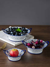 Home Ceramic Bowl Blue and White Porcelain Bowl Openwork Ceramic Plate Tea Table Vegetable Fruit Basket Kitchen Storage Supplies 2024 - buy cheap
