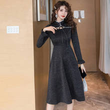 autumn spring hollow out warm formal dress temperamental high quality Chinese style cute black elegant long a-line dress 2024 - buy cheap
