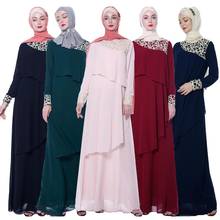 Vestido longo de renda elegante, vestido feminino de musselina, vestido de festa estilo dubai abaya, roupa islâmica de alcinha, vestido de chiffon 2024 - compre barato