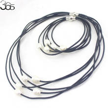 Free Shipping Gift Packed!  Multi-strand 100% Genuine Leather Cord Natural Pearl Necklace Bracelet Jewelry Set 17"  8" 2024 - buy cheap