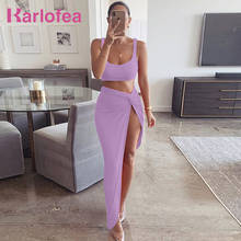Karlofea Crop Top Vest High Waist Twist Side Split Bodycon Skirts Two Piece Set Women Sexy Backless  2 Piece Summer Outfits Wear 2024 - buy cheap