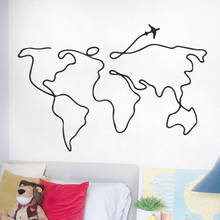 Simple Line Travel World Map Wall Sticker For living room Bedroom Decorative Removable Wall Decal Creative Home Decor New Design 2024 - buy cheap