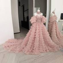 Dusty Pink Tiered Prom Dresses Lace Appliques Beads Off The Shoulder Evening Gowns Zipper Back Robe De Soiree For Photography 2024 - buy cheap