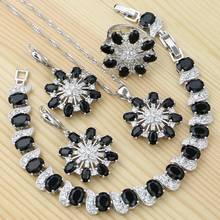 925 Silver Punk Jewelry Set Black White Cubic Zirconia for Women Party Earring/Pendant/Necklace/Bracelet/Ring Set 2024 - buy cheap
