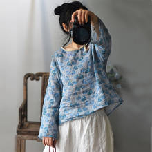 Blusa feminina estampada rami plus size, camisa curta feminina vintage primavera verão 2020 2024 - compre barato