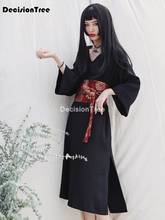 Vestido de kimono negro tradicional para mujer, ropa de estilo japonés, yukata, obi, vintage, cosplay, 2021 2024 - compra barato