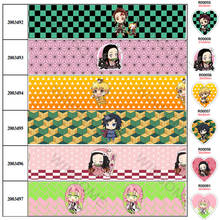 10yards Kimetsu No Yaiba Anime cartoon pattern printed grosgrain ribbon,planar resins 30 pcs 2024 - buy cheap