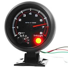 Universal 3.75 inch 12V White LED Backlit Tachometer Gauge with Red Shift Light for Auto Gasoline Car, 0-8000 RPM 2024 - buy cheap