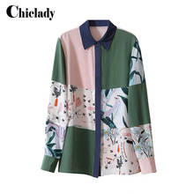 CHICLADY 2021 spring summer printed color block long sleeve blouse women elegant office lady shirt casual daily tops fashion new 2024 - buy cheap
