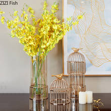 Creativity Glass Vase Metal Golden Bird Candlestick Birdcage Flower Accessories Modern Home Decoration Desktop Crafts Vases 2024 - buy cheap