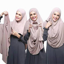 Женская шифоновая двойная петля, мгновенный хиджаб, мусульманская женская шаль, мусульманская, готовая носить хиджабы 180*75 см 2024 - купить недорого