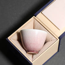 Taza de té esmaltada con grietas de hielo para el hogar, recipiente de cerámica de color rosa hecho a mano, con cambio de horno, tazas maestras de Kung Fu, caja de regalo, 90ml 2024 - compra barato