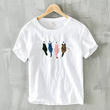 Camiseta masculina casual e da moda, camiseta branca de linho bordada 2024 - compre barato