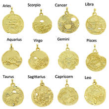 Gold plated  Copper Zircon 12 Constellation Zodiac Charms for Jewelry Making Bulk Gold Diy Earring Necklace Lucky Accessories 2024 - buy cheap