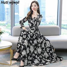 2022 Elegant Chiffon Boho Beach Dresses Women Bodycon Party Black Vestidos Spring Autumn 3XL Plus Size Vintage Runway Maxi Dress 2024 - buy cheap