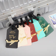 Acessório de viagem etiqueta de couro pu, criativa de aeronave etiqueta de bagagem portátil feminina masculina mala de viagem id titular de endereço de bagagem 2024 - compre barato