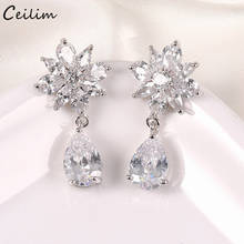 Pendientes de circonia cúbica AAA para mujer, con forma de flor, joyas de cristal de Color plateado de lujo, regalo de cumpleaños de boda 2024 - compra barato