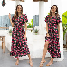 Vestido largo de flores de manga corta para mujer, vestido Vintage elegante para fiesta en la playa, con vendaje de talla grande, Túnica de verano 2024 - compra barato