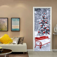Papel de parede auto-adesivo para porta, papel de parede para sala de estar, quarto, pôster de decoração para casa, inverno, cenário da neve, adesivo para porta 2024 - compre barato