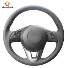 Black Genuine leather Car Steering Wheel Cover for Mazda 3 Axela Mazda 6 Atenza Mazda 2 CX-3 CX-5 Scion iA Toyota Yaris 2024 - buy cheap