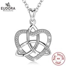 Eudora new 925 Sterling Silver Celtics Knot Love Heart Pendant AAA CZ Charm Necklace Women Fine Jewelry Gift for Girlfriend D243 2024 - buy cheap