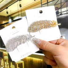 Korean Crystal Feather Hair Accessories Jewelry Gold Silver Color Metal Big Hair Clips for Women Wedding Headwear Girls Hairpins 2024 - купить недорого