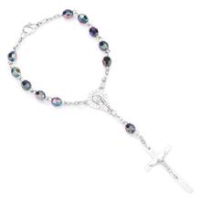Qigo pulseira de rosário de contas acrílicas feminina, bracelete de cruz católica para mulheres 2024 - compre barato