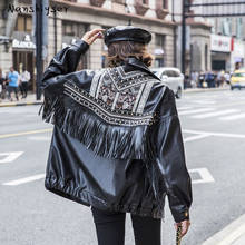 Boho Womens Heavy work Embroidery Rivet Tassel Washed Fake PU leather jacket Autumn Casual Leather Motorcycle Coat Streetwear 2024 - buy cheap