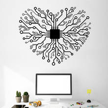 Adesivo de parede geek heart, coração, chip, computador, sala de escritório, decoração de interiores, vinil, janela, papel de parede criativo e472 2024 - compre barato