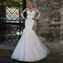 Julia Kui Gorgeous Scoop Neckline Of Mermaid Wedding Dress With Full Sleeve Symmetrical Lace 2024 - buy cheap