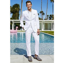 Terno masculino branco feito sob medida, novo design, terno de casamento, smoking, fit para casamento, blazer (jaqueta + calça), 2 peças, 2020 2024 - compre barato