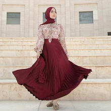 Женская плиссированная юбка с высокой талией, длинная однотонная мусульманская юбка до щиколотки в арабском стиле, Дубай 2024 - купить недорого