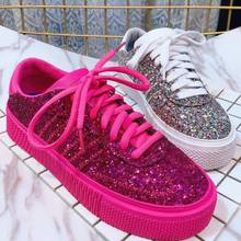 2020 Spring New Style Pink Sequined Low-Top Lace-up Casual Women's Shoes Korean-Style Board Platform All-match Trendy Shoes 2024 - buy cheap