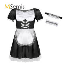 Mens Sissy Maid Uniform Fancy Dress Cosplay Costume Role Play Games Outfit Short Sleeve Satin Dress with Choker and Headband 2024 - buy cheap
