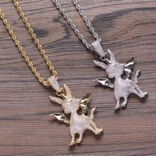 Hip Hop Full CZ Zircon Paved Bling Iced Out Cartoon Little Dragon Pendants Necklace for Men Rapper Jewelry Gold Color 2024 - buy cheap