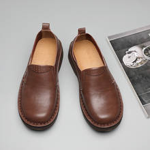 Sapatos de couro genuíno com cadarço, calçado masculino de couro tamanhos grandes e redondos 2024 - compre barato