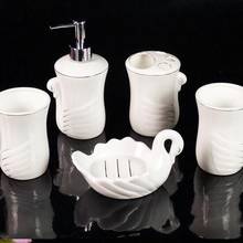 Fashion  ceramic 5 pieces set of bathroom wash set porcelain bathroom supplies swan toothbrush holder shukoubei pallet soap box 2024 - buy cheap