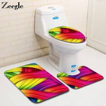 Zeegle Colorful Bath Mat Set 3pcs Bathroom Mat Set Flannel Anti-Slip Bath Floor Rug Carpet Washable Bathroom Toliet Foot Mat 2024 - buy cheap