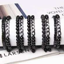 Black Men's Women's 2pcs set Beaded Bracelet Fashion Silver Color Stainless Steel Bracelets For Men Punk Jewelry Hip Hop Gifts 2024 - buy cheap