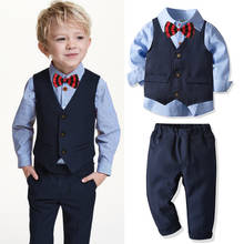 4pcs Boys Suits Baby Striped Shirt Vest Trousers Formal Blazer British Gentleman Cardigan Weddings Clothes Set Kids Dress Jacket 2024 - buy cheap