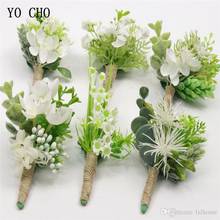 YO CHO Boutonniere Wedding Wrist Corsage Bracelet Bridesmaids Green Plants Groom Boutonniere Flowers Prom Marriage Accessories 2024 - buy cheap