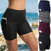 Shorts esportivo feminino de cintura alta com bolso, skinny, casual para academia, corrida, corrida, atletismo 2024 - compre barato