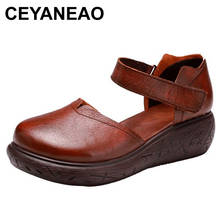 CEYANEAO  Promotion round head genuine leather sandals classic comfort woman shoes wedge sandals 2020 famous summer shoes women 2024 - buy cheap